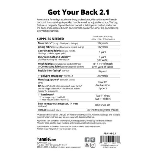 PBA198-21 Got Your Back 2.1 Bag Pattern ByAnnie