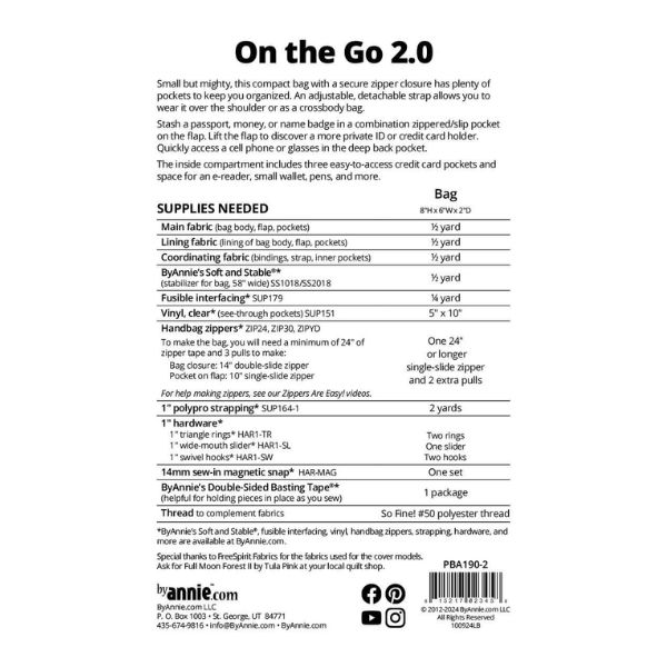 PBA190-2 On the Go 2.0 Bag Pattern ByAnnie