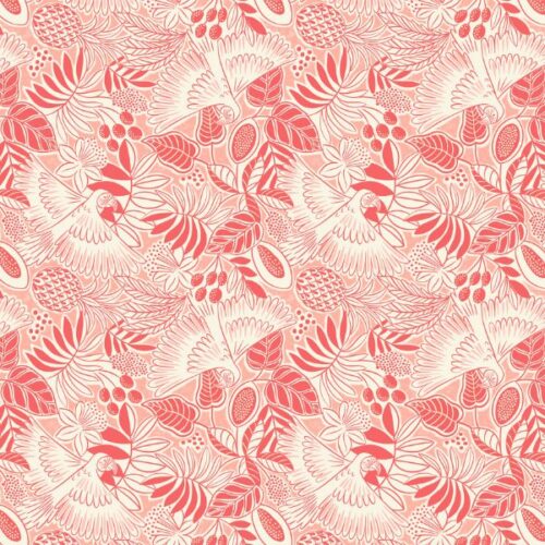 A891C Paradise Parrots on Coral Red, Paradise by Lewis & Irene