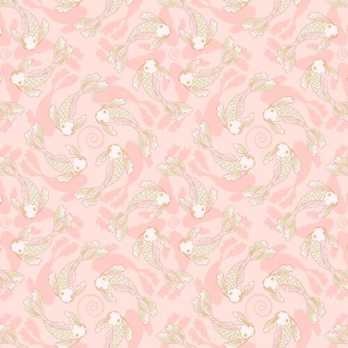 A922B Swimming Koi on Pink with Gold Metallic Sakura by Lewis & Irene
