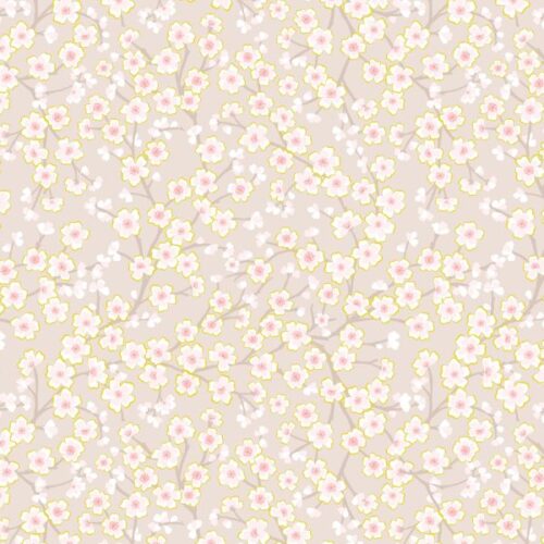 A923A Cherry Blossom on Warm Neutral with Gold Metallic Sakura by Lewis & Irene