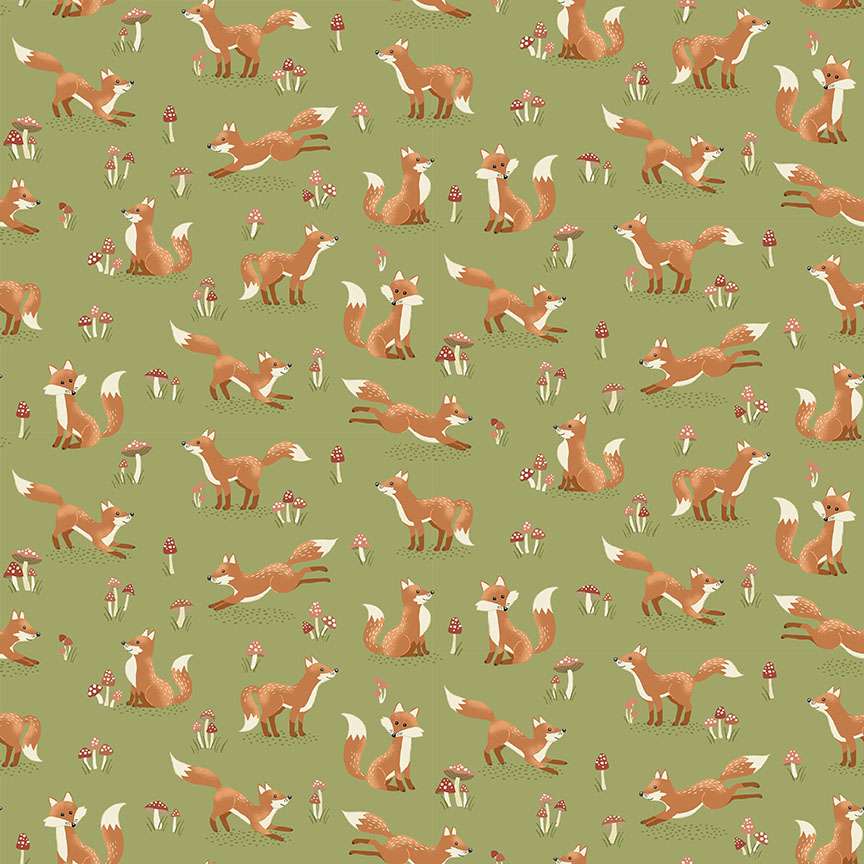 098_G Fox Tales Green, Hello Autumn by Makower