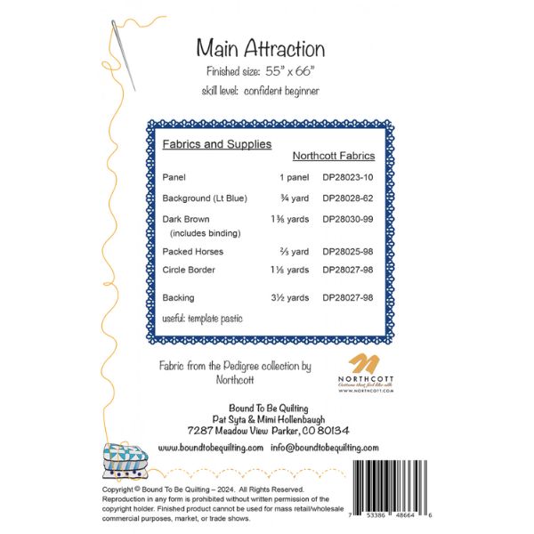 Main Attraction Quilt Kit, Pedigree by Elise Genest Pattern Back