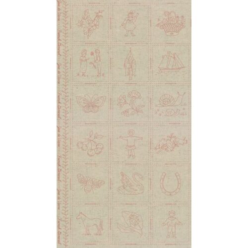 13989 11L Broderie Panel Rouge, Joie De Vivre by French General