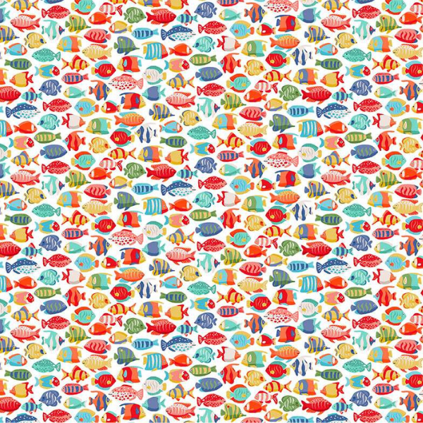 139_W Fish Shoal – White, Deep Blue Sea by Makower