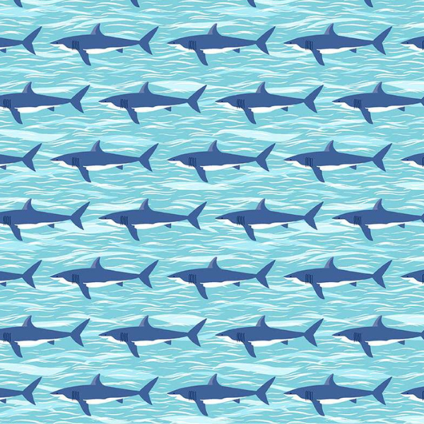 141_B2 Sharks – Light Blue, Deep Blue Sea by Makower