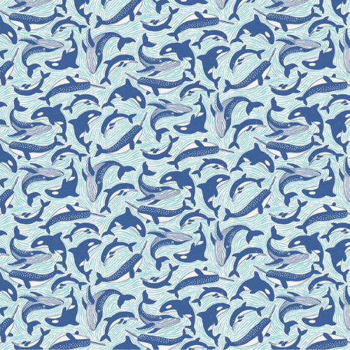 142_W Fins and Tails – White, Deep Blue Sea by Makower