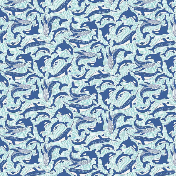 142_W Fins and Tails – White, Deep Blue Sea by Makower