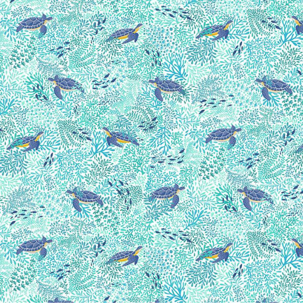 143_W Turtles – White, Deep Blue Sea by Makower