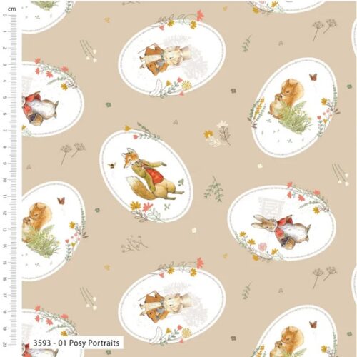 3593-01 Peter Rabbit Meadow Tails Posy Portraits, Make + Believe Fabric