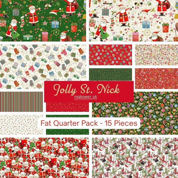 Jolly St Nick by Makower Fat Quarter Pack - 15 Pieces
