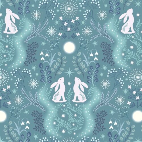 A947B Winter Hare on Iced Aqua, A Winter's Moon by Lewis & Irene