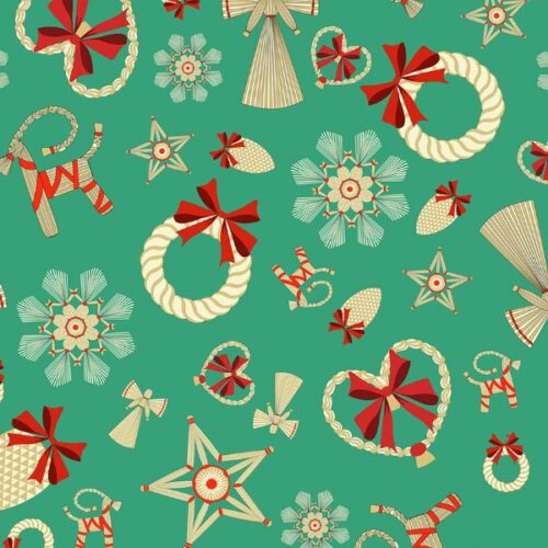 AC7B Straw Decorations Large on Green, Norwegian Christmas by Lewis & Irene