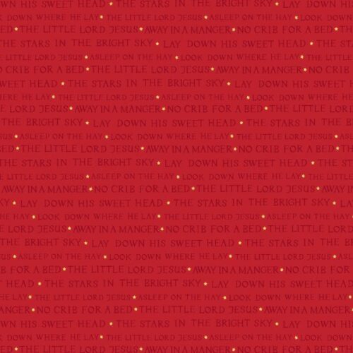 C124B Away in a Manger on Red with Gold Metallic, Away in a Manger by Lewis & Irene