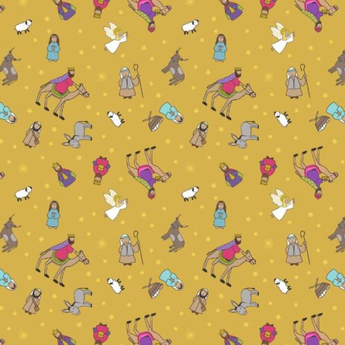 C125A Nativity Characters on Gold with Gold Metallic, Away in a Manger by Lewis & Irene