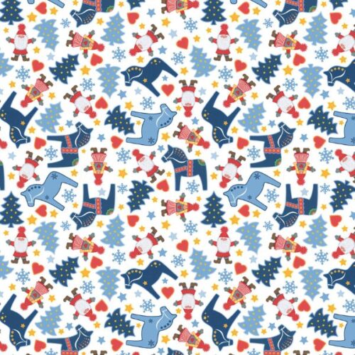 CE45 Blue Christmas Horses on White, Tomten's Folklore