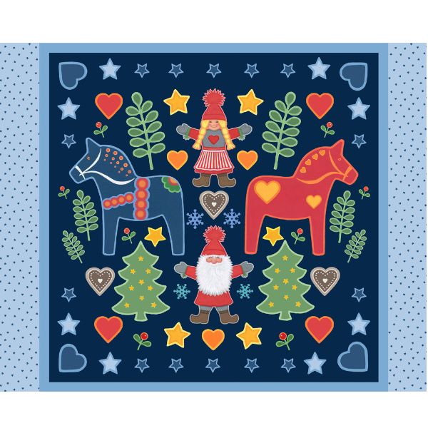 CE50 Tomten Folklore Christmas 1 yard blue quilt panel