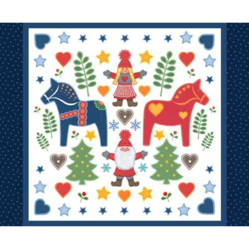 CE51 Tomten Folklore Christmas 1 yard white quilt panel