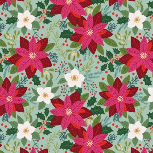 SH30B Poinsettia on Duck Egg, All is Bright by Stuart Hillard