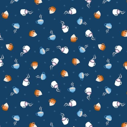 SM108 Warming Mugs on Dark Blue, Small Things... Snuggle Season by Lewis & Irene