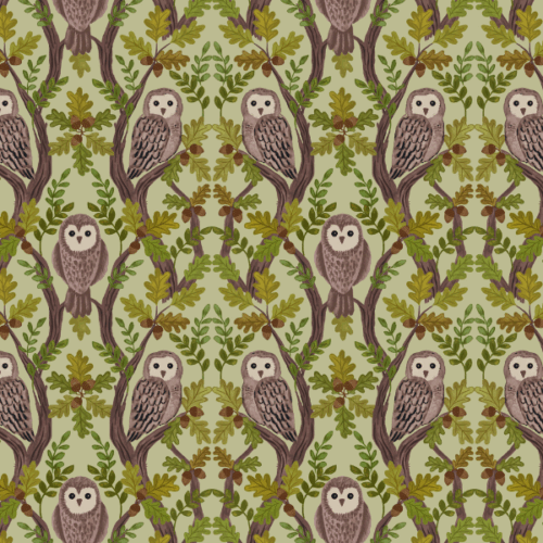 A932B.Wise Owls on Green, Old Quercus by Lewis & Irene