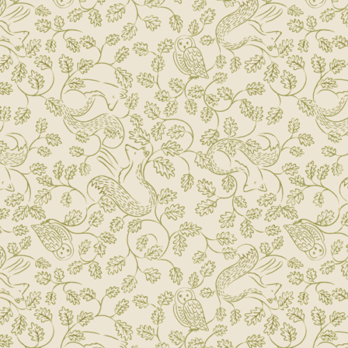 A935A.Fox and Owl on Linen, Old Quercus by Lewis & Irene