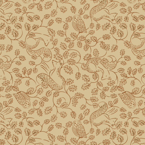 A935C.Fox and Owl on Cosy Gold, Old Quercus by Lewis & Irene