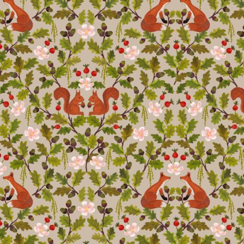 A936C.Fox and Squirrel on Stone, Old Quercus by Lewis & Irene