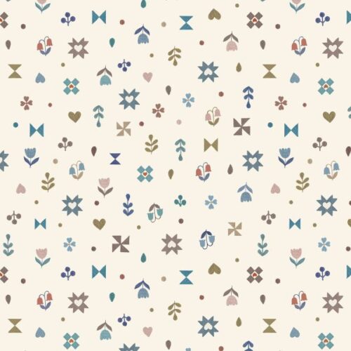 A943A.Small Hearts and Flowers on Cream, Cosy Home by Lewis & Irene