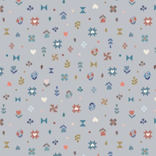 A943B.Hearts and Flowers on Warm Grey, Cosy Home by Lewis & Irene