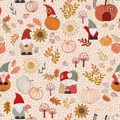 F680.1 Autumn gnomes on Dark Cream, Snuggle up Season Flannel by Lewis & Irene
