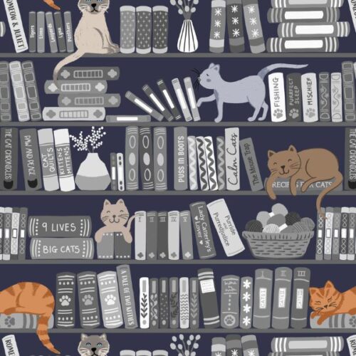 A961C Book Shelves and Cats Greys, The Purrfect Book Club by Lewis & Irene