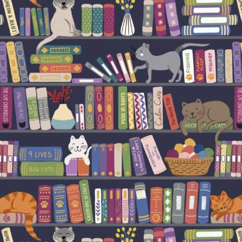A961A Book Shelves and Cats Multi, The Purrfect Book Club by Lewis & Irene