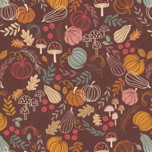 F682.3 Pumpkins on Chocolate, Snuggle up Season Flannel by Lewis & Irene