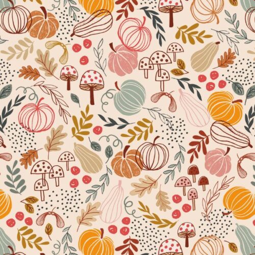 F682.1 Pumpkins on Cream, Snuggle up Season Flannel by Lewis & Irene