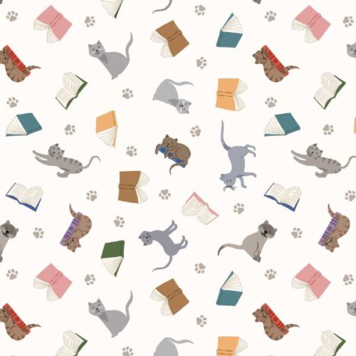 A965A Scattered Cats and Books on Cream, The Purrfect Book Club by Lewis & Irene
