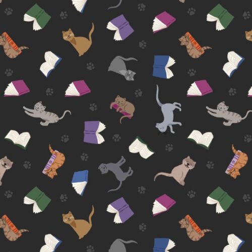 A965C Scattered Cats and Books on Dark, The Purrfect Book Club by Lewis & Irene