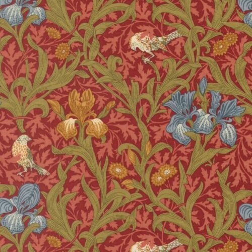 13380 16 Iris Florals Birds Russet, Morris Muse by Barbara Brackman