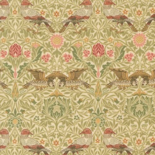 13381 11 Birds Damask Parchment, Morris Muse by Barbara Brackman