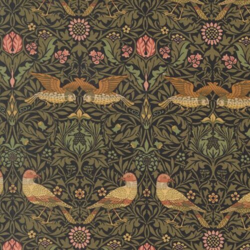 13381 16 Birds Damask Ebony, Morris Muse by Barbara Brackman
