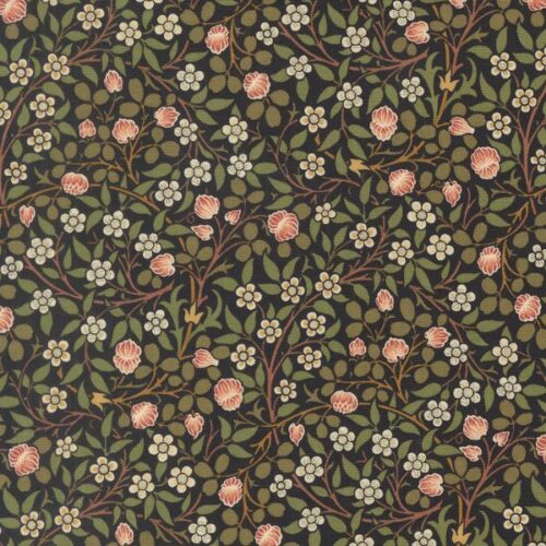 13385 15 Clover Small Floral Ebony, Morris Muse by Barbara Brackman