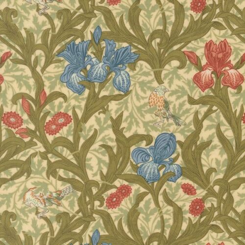 13380 11 Iris Florals Birds Parchment, Morris Muse by Barbara Brackman