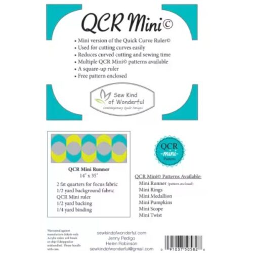 Mini Quick Curve Ruler, Sew Kind of Wonderful back cover