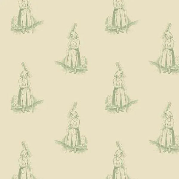 A-10081-G Farmer's Daughter Cream Green, Laundry Line by Edyta Sitar