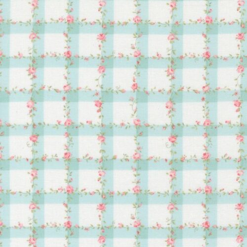 18793 24 Floral Plaid Gingham Checks Flowers Vines Light Blue, Abide by Brenda Riddle Designs