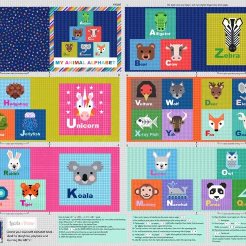 A969 Fabric Book Panel, Animal Alphabet by Lewis & Irene
