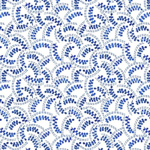 A994B Cream and Blue Fronds, Porcelain and Sea Glass by Stuart Hillard