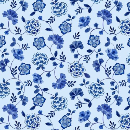 A996B Inky Florals Trails on Light Blue, Porcelain and Sea Glass by Stuart Hillard