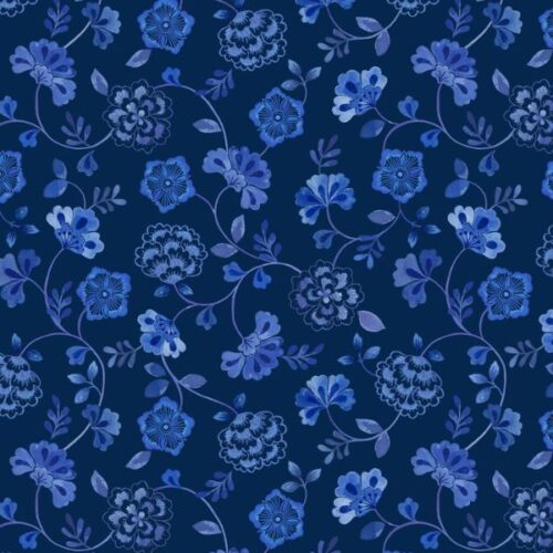 A996C Inky Florals Trails on Dark Blue, Porcelain and Sea Glass by Stuart Hillard