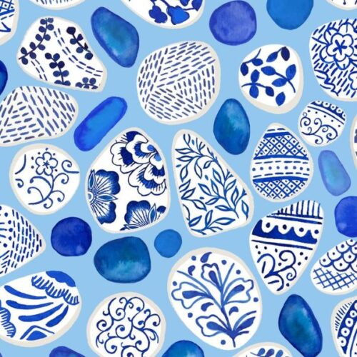A998B Sea Glass and Pottery Fragments on Light Blue, Porcelain and Sea Glass by Stuart Hillard
